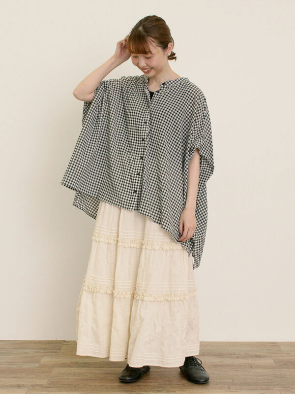 セール】 柄アソート肩タックバンドカラーチュニック（オフホワイト