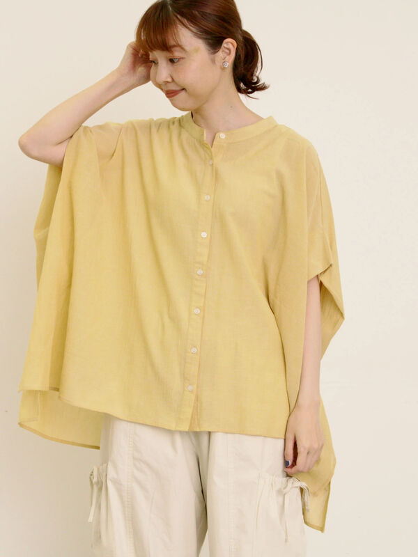 セール】 柄アソート肩タックバンドカラーチュニック（オフホワイト