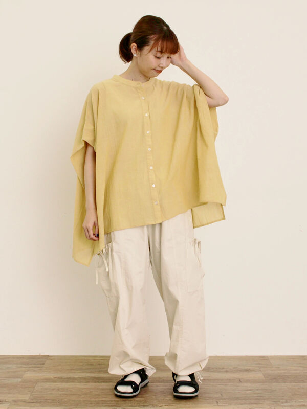 セール】 柄アソート肩タックバンドカラーチュニック（オフホワイト