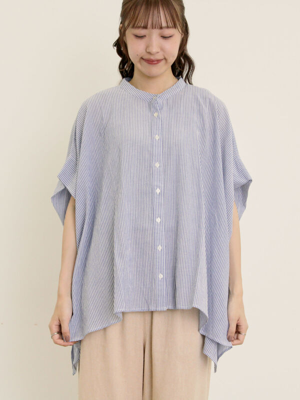 セール】 柄アソート肩タックバンドカラーチュニック（オフホワイト