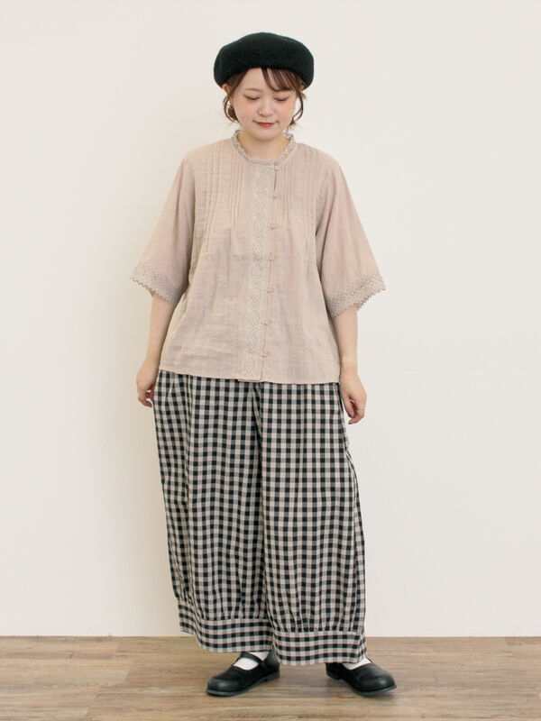 セール】 ドビーストライプレースブラウス（オフホワイト/ブラック