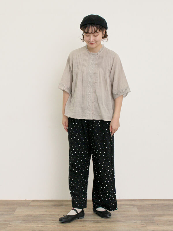 セール】 ドビーストライプレースブラウス（オフホワイト/ブラック