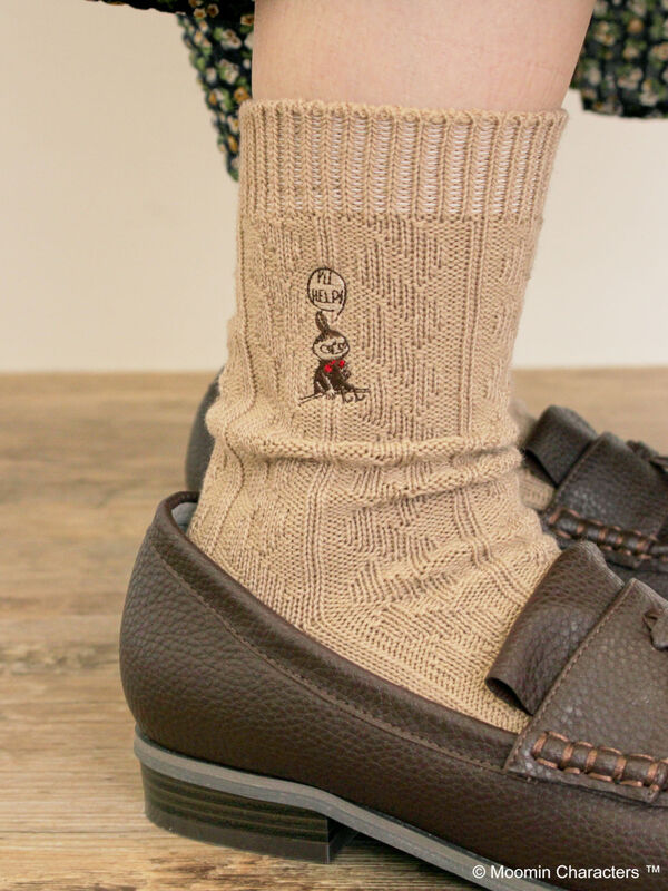 MOOMIN×Samansa Mos2】リトルミイ刺繍ソックス（ピンク/ベージュ