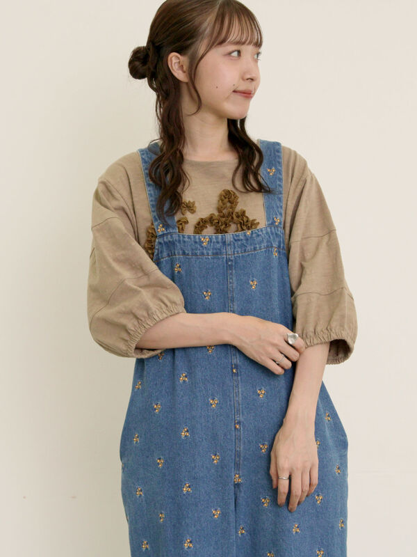 【接触冷感】レースコード刺繍パフスリーブTシャツ（ベージュ）｜Samansa Mos2（サマンサ モスモス）通販