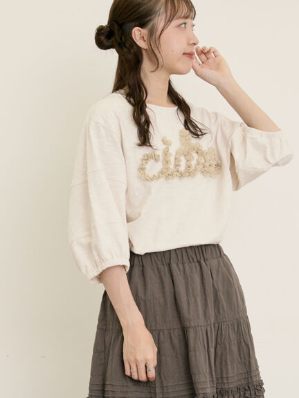 【接触冷感】レースコード刺繍パフスリーブTシャツ（ブラック/ベージュ/キナリ）｜Samansa Mos2（サマンサ モスモス）通販