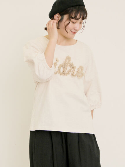 【接触冷感】レースコード刺繍パフスリーブTシャツ（ブラック/ベージュ/キナリ）｜Samansa Mos2（サマンサ モスモス）通販