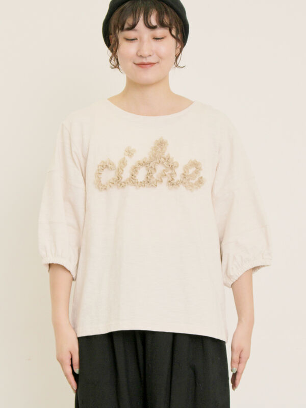 セール】 【接触冷感】レースコード刺繍パフスリーブTシャツ（ブラック