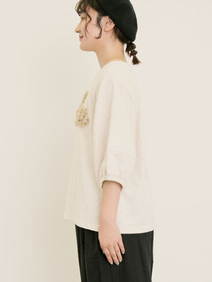 【接触冷感】レースコード刺繍パフスリーブTシャツ（ブラック/ベージュ/キナリ）｜Samansa Mos2（サマンサ モスモス）通販