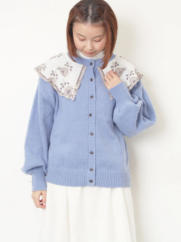 レース貼り前後2WAYニット（チャコールグレー/ベージュ/ブルー