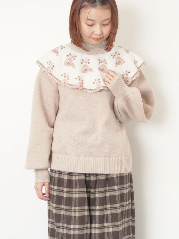 レース貼り前後2WAYニット（チャコールグレー/ベージュ/ブルー