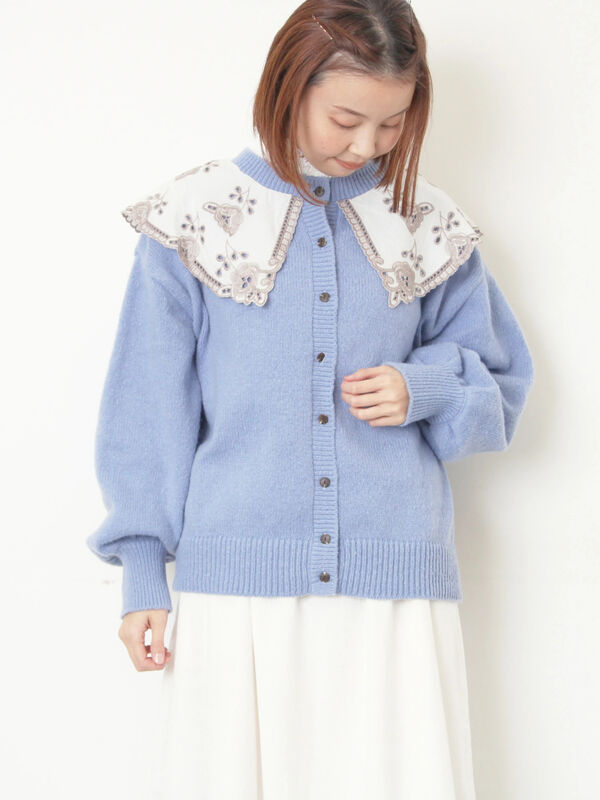 ファッション　　　せとか レース貼り前後2WAYニット（チャコールグレー/ベージュ/ブルー