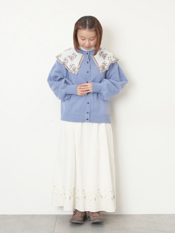 レース貼り前後2WAYニット（チャコールグレー/ベージュ/ブルー