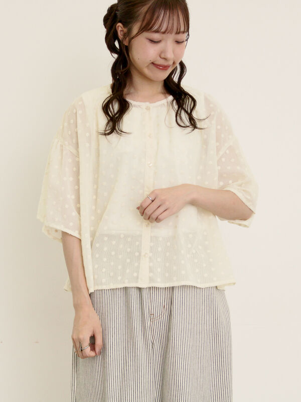 セール】 シアー刺繍ブラウス（ブラック/キャメル/キナリ