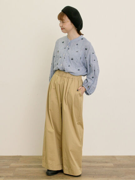 ストライプ総花柄刺繍バンドカラーシャツ（レッド/グリーン/ブルー/パープル）｜Samansa Mos2（サマンサ モスモス）通販