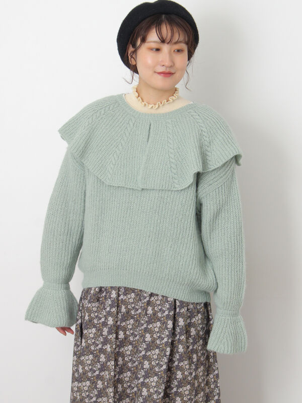 フリルカラーニット（ブラウン/ミント/キナリ/トップス/ニット