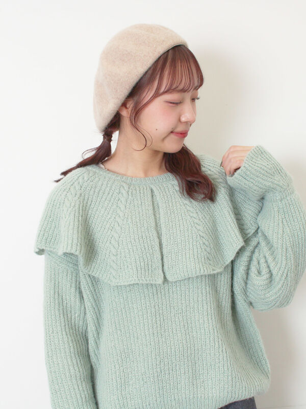 フリルカラーニット（ブラウン/ミント/キナリ/トップス/ニット