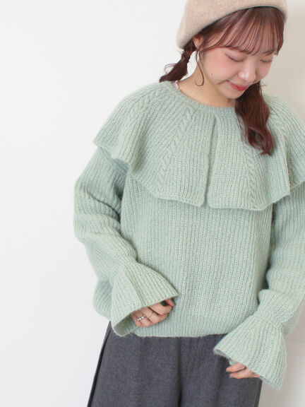 フリルカラーニット（ブラウン/ミント/キナリ）｜Samansa Mos2（サマンサ モスモス）通販