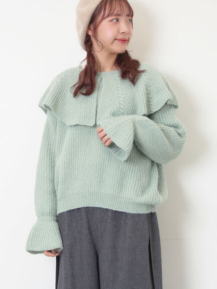 フリルカラーニット（ブラウン/ミント/キナリ）｜Samansa Mos2（サマンサ モスモス）通販