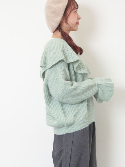 フリルカラーニット（ブラウン/ミント/キナリ）｜Samansa Mos2（サマンサ モスモス）通販