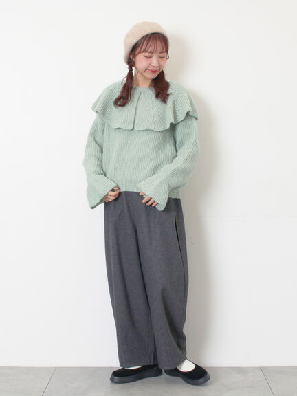 フリルカラーニット（ブラウン/ミント/キナリ）｜Samansa Mos2（サマンサ モスモス）通販