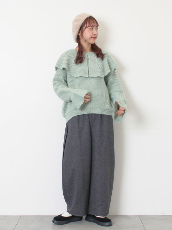 フリルカラーニット（ブラウン/ミント/キナリ/トップス/ニット