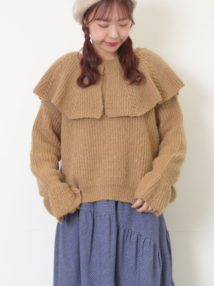 フリルカラーニット（ブラウン/ミント/キナリ）｜Samansa Mos2（サマンサ モスモス）通販