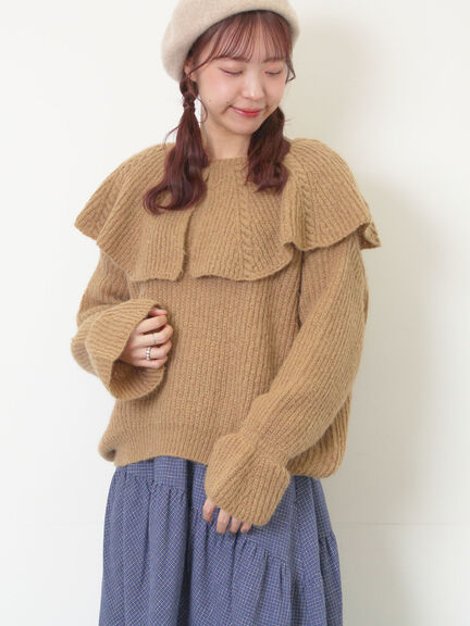 フリルカラーニット（ブラウン/ミント/キナリ）｜Samansa Mos2（サマンサ モスモス）通販
