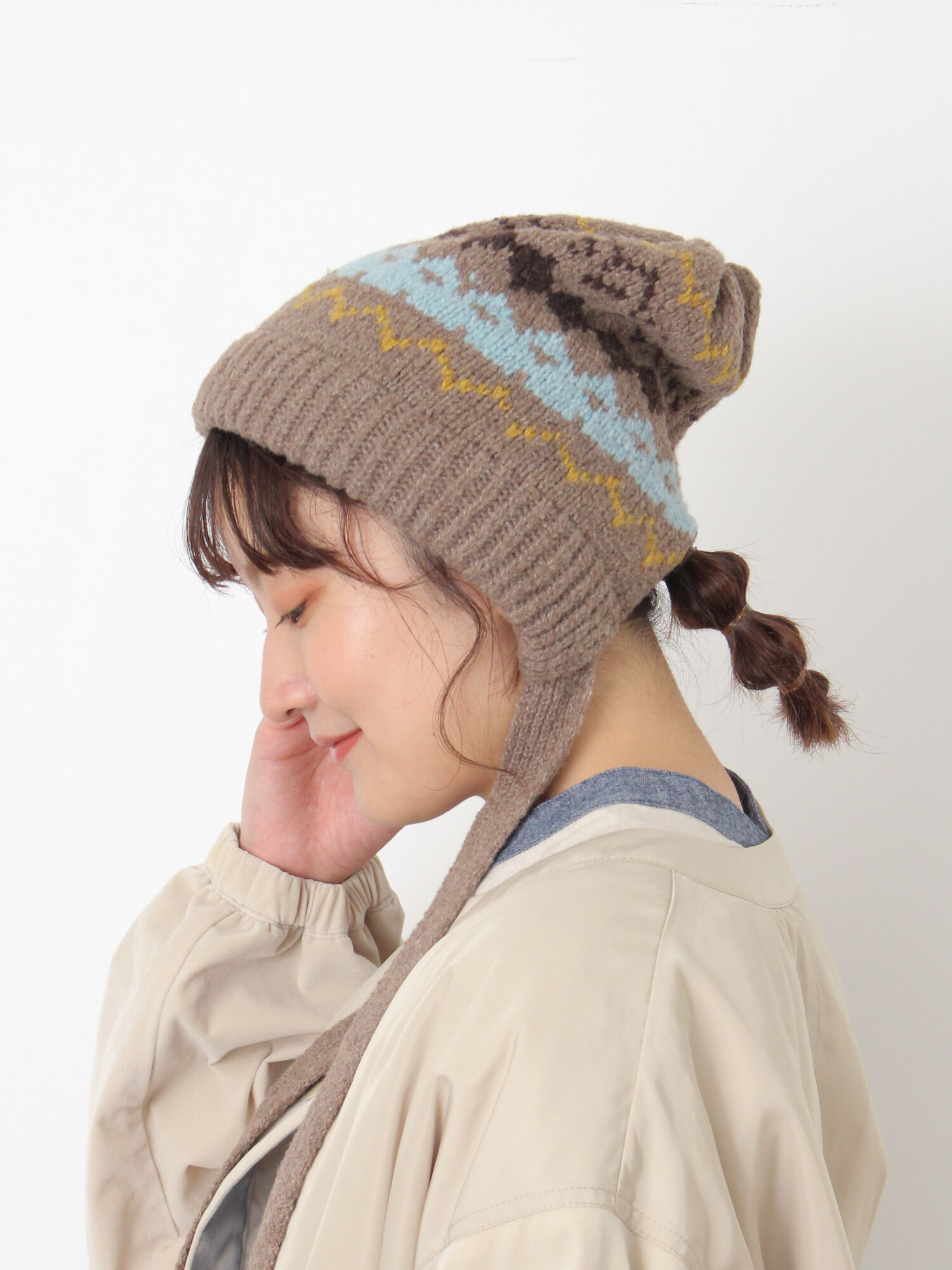 セール】 【消臭効果】ジャガードニット帽（ベージュ/モカ