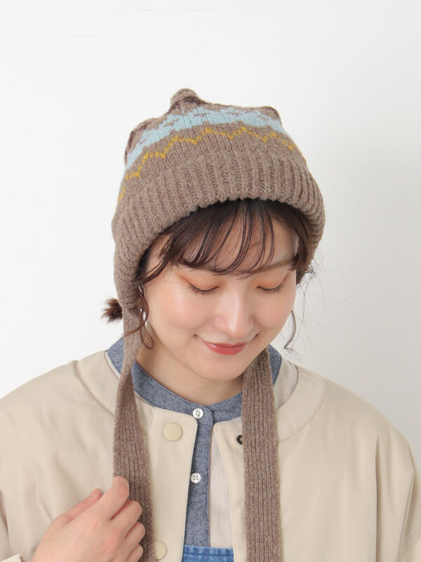 セール】 【消臭効果】ジャガードニット帽（ベージュ/モカ