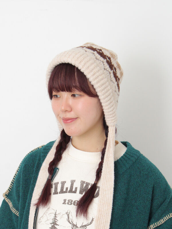 セール】 【消臭効果】ジャガードニット帽（ベージュ/モカ