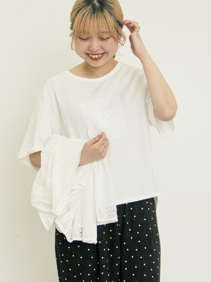 ◎レース刺繍Tシャツ（オフホワイト/ブラック）｜Samansa Mos2（サマンサ モスモス）通販