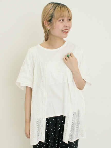 ◎レース刺繍Tシャツ（オフホワイト/ブラック）｜Samansa Mos2（サマンサ モスモス）通販
