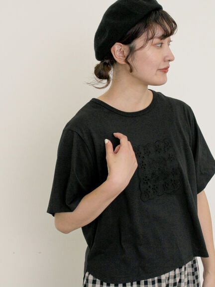 ◎レース刺繍Tシャツ（オフホワイト/ブラック）｜Samansa Mos2（サマンサ モスモス）通販
