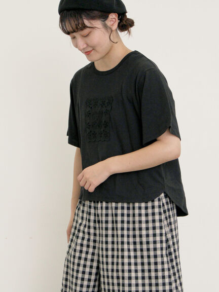 ◎レース刺繍Tシャツ（オフホワイト/ブラック）｜Samansa Mos2（サマンサ モスモス）通販