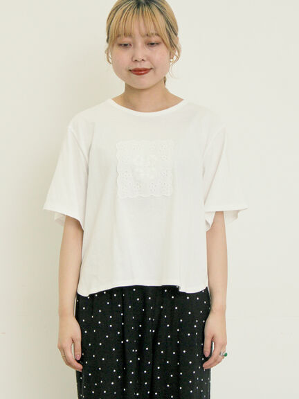 ◎レース刺繍Tシャツ（オフホワイト/ブラック）｜Samansa Mos2（サマンサ モスモス）通販