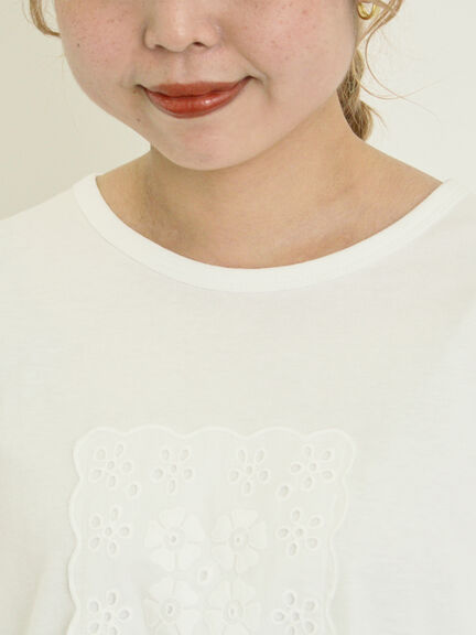 ◎レース刺繍Tシャツ（オフホワイト/ブラック）｜Samansa Mos2（サマンサ モスモス）通販