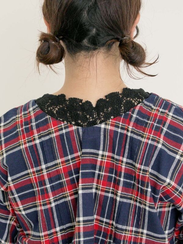 セール】 ◎チェック柄前後2WAYブラウス（オフホワイト/オレンジ