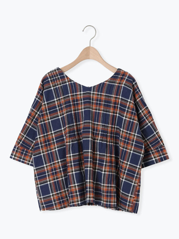 ひまわり✨umii908 45R ネル チェック柄スリットブラウス F nofl