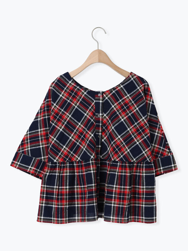 セール】 ◎チェック柄前後2WAYブラウス（オフホワイト/オレンジ