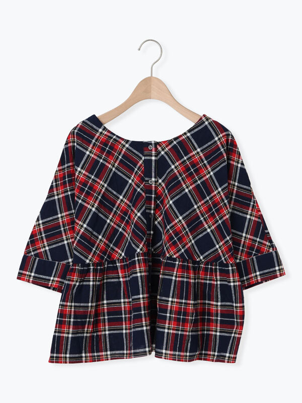 セール】 ◎チェック柄前後2WAYブラウス（オフホワイト/オレンジ