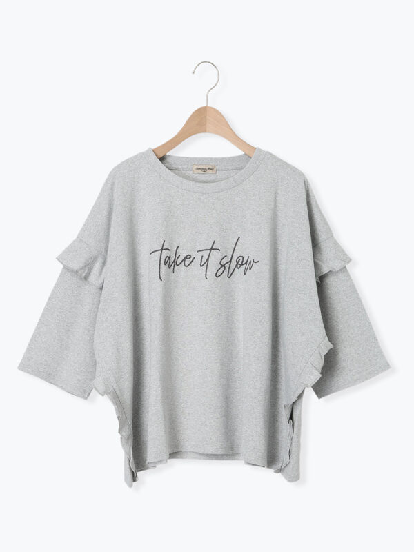 [接触冷感]袖フリルロゴ刺繍Tシャツ（グレー）｜Samansa Mos2（サマンサ モスモス）通販