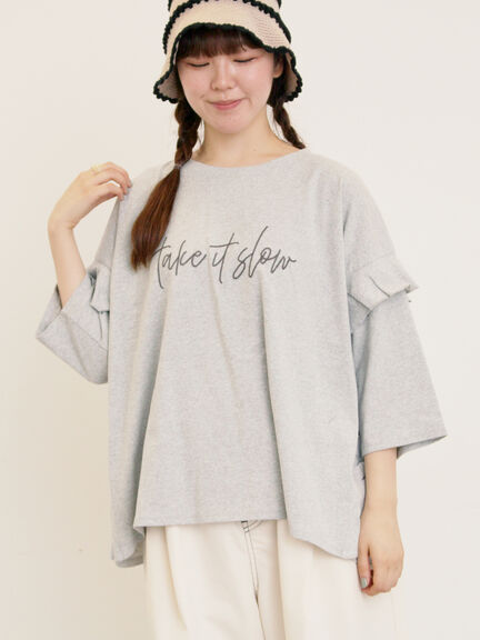 [接触冷感]袖フリルロゴ刺繍Tシャツ（グレー/オレンジ/ダークブラウン/グリーン）｜Samansa Mos2（サマンサ モスモス）通販