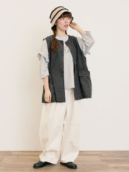 [接触冷感]袖フリルロゴ刺繍Tシャツ（グレー/オレンジ/ダークブラウン/グリーン）｜Samansa Mos2（サマンサ モスモス）通販