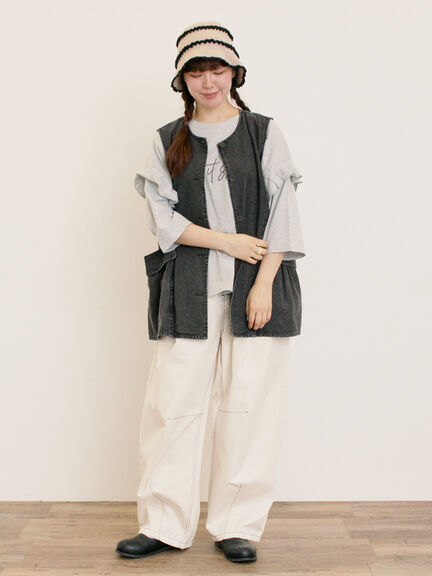 [接触冷感]袖フリルロゴ刺繍Tシャツ（グレー/オレンジ/ダークブラウン/グリーン）｜Samansa Mos2（サマンサ モスモス）通販