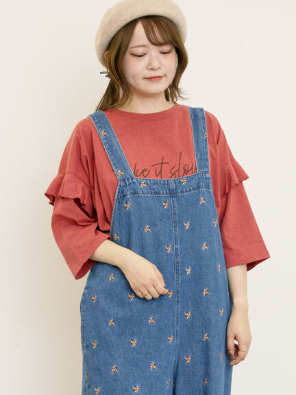 [接触冷感]袖フリルロゴ刺繍Tシャツ（グレー/オレンジ/ダークブラウン/グリーン）｜Samansa Mos2（サマンサ モスモス）通販