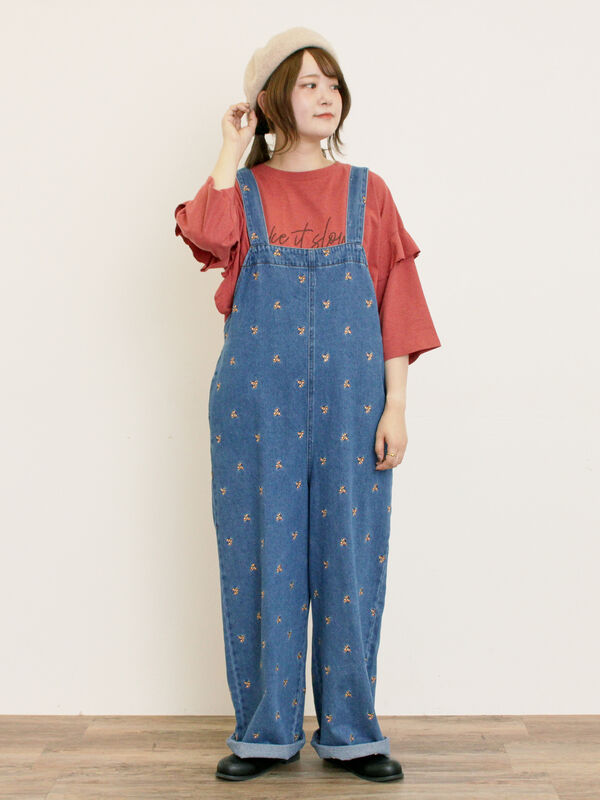 セール】 [接触冷感]袖フリルロゴ刺繍Tシャツ（グレー/オレンジ/ダーク