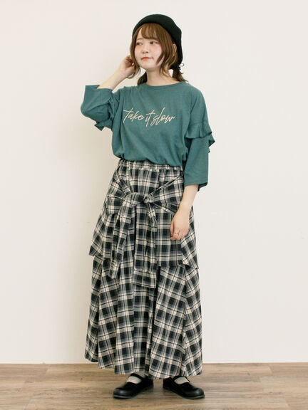 [接触冷感]袖フリルロゴ刺繍Tシャツ（グレー/オレンジ/ダークブラウン/グリーン）｜Samansa Mos2（サマンサ モスモス）通販