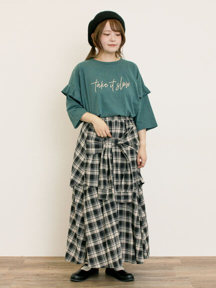 [接触冷感]袖フリルロゴ刺繍Tシャツ（グレー/オレンジ/ダークブラウン/グリーン）｜Samansa Mos2（サマンサ モスモス）通販