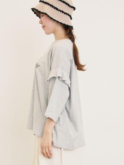 [接触冷感]袖フリルロゴ刺繍Tシャツ（グレー/オレンジ/ダークブラウン/グリーン）｜Samansa Mos2（サマンサ モスモス）通販