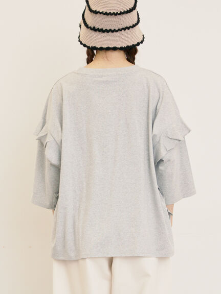 [接触冷感]袖フリルロゴ刺繍Tシャツ（グレー/オレンジ/ダークブラウン/グリーン）｜Samansa Mos2（サマンサ モスモス）通販